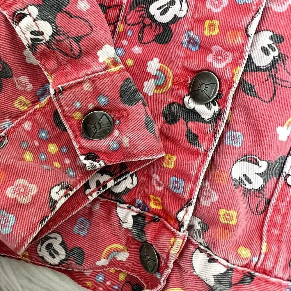 🔹sold🔹Disney Youth 9 10 Minnie Mouse Rainbows Denim Jean Jacket Hooded Ears - Picture 4 of 9